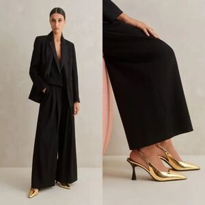 Me+Em Chisel Toe Metallic Gold Slingback Heels